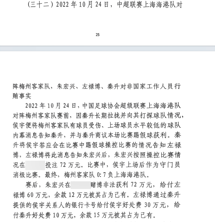 網(wǎng)傳判決書(shū)：梅州0-7海港，梅州守門(mén)員侯宇收30萬(wàn)好處費消極比賽