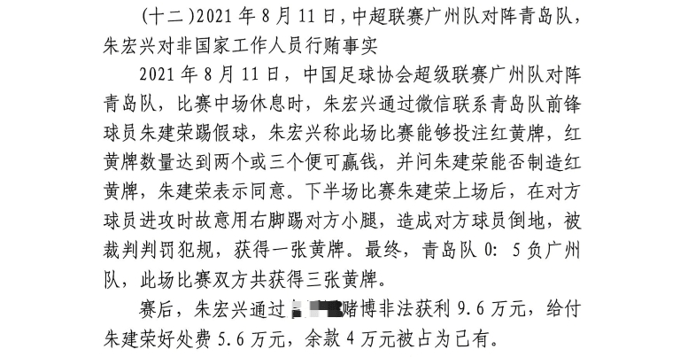 網(wǎng)傳判決書(shū)：青島球員朱建榮故意踢對方小腿，染黃收5.6萬(wàn)好處費