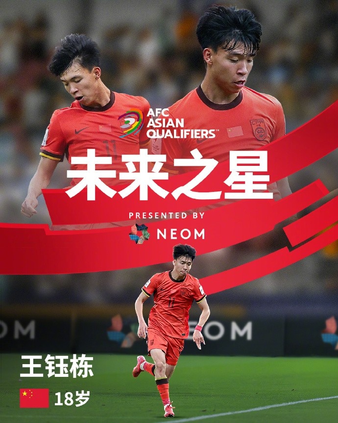 亞洲杯官方社媒發(fā)布王鈺棟個(gè)人海報：青年軍的旗幟，飄揚在前哨